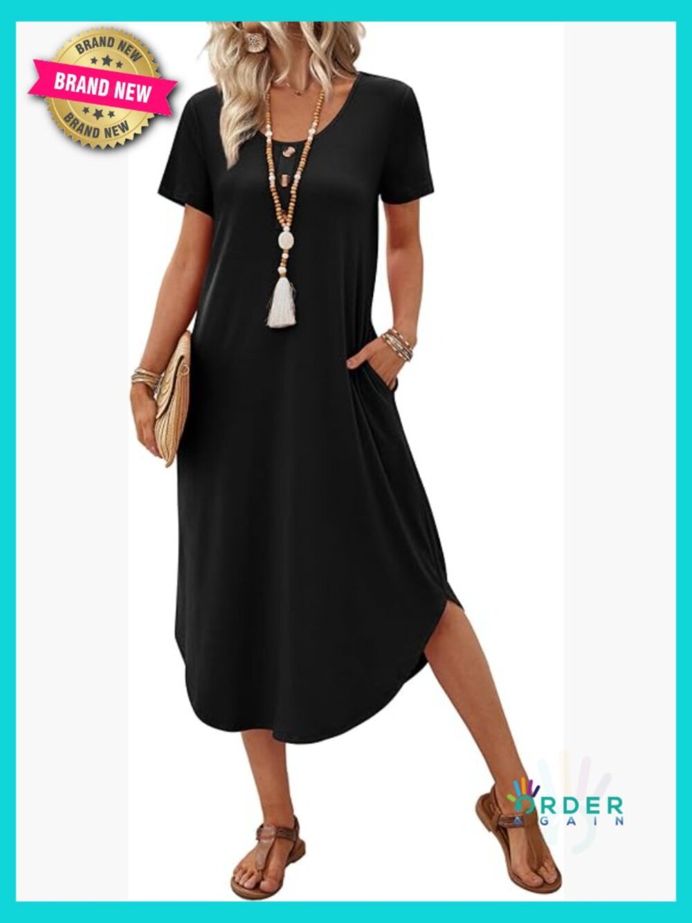Casual Midi T-Shirt Dress with Pockets Lightweight Summer Resort Wear